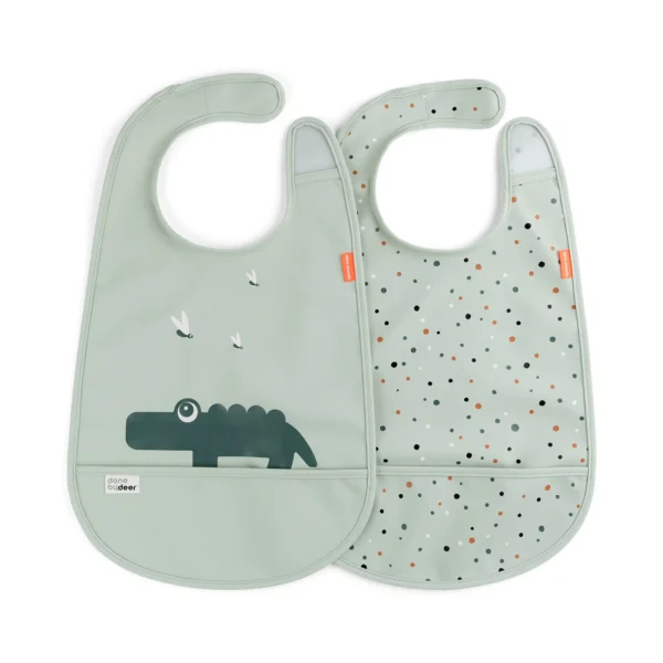 Done by Deer - Lätzchen mit Klettverschluss 2-er Pack Croco Green